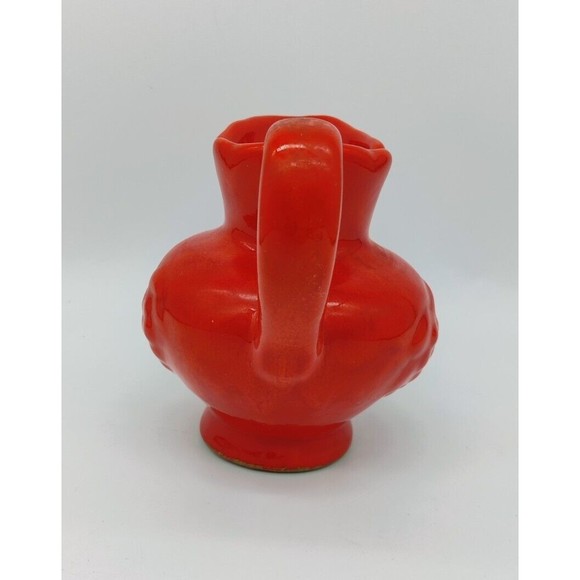 Vintage Mid Century Modern Red Lava Drip Glaze Ewer Milk Water Pitcher Handle - Picture 8 of 11